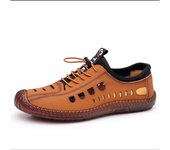 Sandalias Hombres Primavera Verano Zapatos Casuales De Cuero Transpirables Huecos Antideslizantes Suela Suave Zapatos Casuales De Cuero PU Al Aire Libre 40 caqui