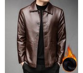 Chaqueta de cuero para hombre de mediana edad, nueva chaqueta de solapa de terciopelo para otoño e invierno, informal, versátil, de cuero suave y grueso, ropa para hombre L