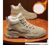 Zapatos de algodón de suela gruesa y cálidos de felpa informales cómodos y de moda para hombres de invierno 44 negro
