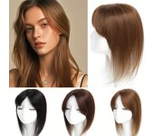 Peluca sintética de 12 a 14 pulgadas para mujer, pelo liso, raya al medio, ligeramente ondulada, pieza de cabello con clip y flequillo, perfecta para todo tipo de cabello 14inch