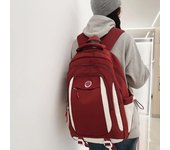 Mochila escolar con contraste de color para estudiantes de secundaria, mochila de viaje impermeable de gran capacidad negro