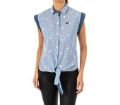 Camisa sin mangas con cuello de solapa LWC303 para Mujer L azul