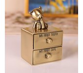 Caja conmemorativa infantil de aluminio premium: bonito diseño de muñeca europea para la colección de primeros dientes y cabello. Caja de almacenamiento de metal resistente. oro