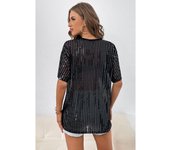 Azura Exchange Camiseta transparente con hombros caídos y lentejuelas negras S negro
