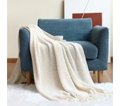 Manta tejida para sofá, suave manta estilo granja boho con borlas, mantas decorativas ligeras para el hogar, mantas para cama, silla o sofá 127*176CM（tassels） beige