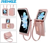 RENGZ Funda con Cordón y Tarjetero para Samsung Galaxy Z Flip 6 5 4 3 5G Funda de Mano Pulsera Billetera Cubierta para Z Flip6 Flip5 For Galaxy Z Flip 5