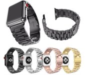 Correa de acero inoxidable para Apple Watch 5, pulsera de 44mm y 42mm para Iwatch Series 3, 4 Se, 6, 2, 40mm, 38mm, tres eslabones 38mm or 40mm or 41mm plata