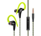 FONGE Auriculares impermeables con cable Auriculares con gancho para la oreja Auriculares estéreo Auriculares deportivos con micrófono verde