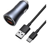 Cargador de coche USB dual Baseus Pro de 40 W con carga rápida y cable USB-C, gris (TZCCJD-A0G)