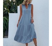 Vestido de verano para mujer, sin mangas, plisado, suelto, con cuello en V, vestidos midi S albaricoque