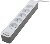 CHACON Regleta 5 tomas 16 A con 2 puertos USB y cable de 1,5 m HO5VV-F 3x1,5 mm² blanco y marrón