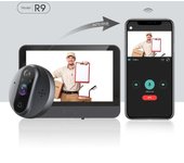 Timbre de puerta con WiFi y aplicación Ubox de 4,3 pulgadas, mirilla visual con vídeo, visión nocturna, PIR, intercomunicador inalámbrico de seguridad para el hogar para iOS, Android R9 32G TF card