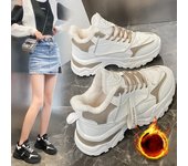 Botas de nieve informales para mujer, botines con plataforma gruesa y cordones antideslizantes con forro de piel sintética, botas cortas cálidas de invierno para caminar para mujer 35