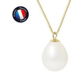Perlinea Collar de Perlas Cultivadas de Agua Dulce AAA+ - Perla de 9-10 mm - Oro Blanco Natural - Oro Amarillo - Joyería para Mujer