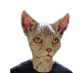 Novedad Máscaras de látex para gatos Accesorios para disfraces de Halloween con cabeza de Sphynx linda marfil