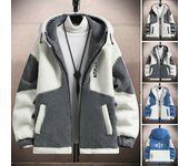 Otoño Invierno Chaqueta De Hombre Colorblock Con Capucha Cierre De Cremallera Cárdigan Felpa Gruesa Decoración De Letras Cálido Bolsillos De Manga Larga Abrigo De Hombre Resistente Al Frío XL beige