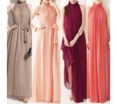 VOS MUJER WEAR Vestido largo sin mangas con cuello con volantes y cinturón para fiesta de noche One Size blanco