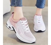Nuevos zapatos para correr, zapatillas transpirables para mujer, zapatos deportivos de malla ligera de verano con cojín de aire para mujer, zapatos de entrenamiento con cordones para exteriores 36 color rosa