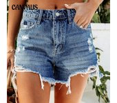 Pantalones cortos de mezclilla cómodos, desgastados y rotos con flecos para mujer de verano S azul denim