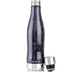 Botella de acero inoxidable con aislamiento al vacío de mármol negro glacial de Suecia con gas GLACIAL Water, botella, 400 ml, calor/frío, apta para lavavajillas