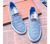 Zapatos de lona de primavera y verano para hombre, zapatos de mezclilla a la moda, zapatos casuales sin cordones para hombre, gran oferta, zapatos geniales, mocasines para hombre 7 azul oscuro