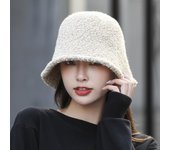 Sombrero de pescador de lana de cordero de otoño e invierno, sombrero de moda coreano para mujer, sombrero de cubo con cubierta facial japonesa, sombrero de lavabo de ala grande artístico