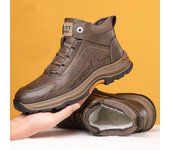 Zapatos de Senderismo de Cuero con Forro de Piel para Hombres Zapatillas de Deporte con Forro Polar Cálido Antideslizante para Exteriores Botas Altas de Negocios de Invierno para Hombres Botines de Tobillo de Trabajo para Hombre 38 marrón