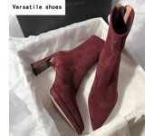 Botines de tacón alto cuadrado para mujer, zapatos de moda con cremallera, estilo retro, punta puntiaguda, para baile, fiesta y graduación, para otoño e invierno. 35