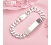 Pulsera clásica de plata de ley 925 con superficie lisa, joyería de moda para bodas. 20CM
