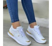 Zapatillas de deporte de malla para mujer 2024, zapatos planos con cordones y retazos, ligeros, clásicos y versátiles 35