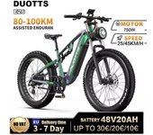 Bicicleta eléctrica DUOTTS E26 para adultos, motor BaFang de 750 W, batería de litio de 48 V y 20 Ah, de 26 x 4 pulgadas y neumáticos anchos. azul