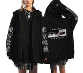 Anime japonés Kaneki Ken Tokyo Ghoul Sudaderas con cremallera Hombres Kawaii Manga Gráfico Chaquetas de dibujos animados Ropa de calle Sudaderas Abrigos con capucha unisex Tops L
