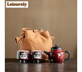Taza de té de cerámica rosa espino rojo pintada a mano, pequeña maceta japonesa para preparar té, bolsa portátil, juego de té Kung Fu