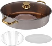 Olla de vapor ovalada de acero inoxidable 304 para pescado, multiusos, para cocinar mariscos, con rejilla y tapa de cerámica L
