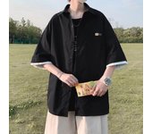 Camisa informal de manga corta para hombre, estilo de Hong Kong, Top holgado japonés de manga tres cuartos, Top de tendencia para hombre coreano M blanco
