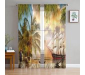 Cortinas de tul con diseño de Barco Pirata, cortina de gasa transparente de Organza para sala de estar, dormitorio, cocina, decoración del hogar W135 x H115cm x1&Rod Pocket