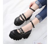 Zapatos góticos de tacón alto y grueso con correa en el tobillo para mujer, zapatos con plataforma Punk, Creepers, hebilla de moda femenina, cómodos 35 negro