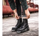 Botas de mujer estilo punk, botas negras con plataforma de 6 cm, botas altas con decoración de metal, botas de otoño e invierno para mujer 4