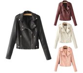 Nuevas chaquetas de locomotora europeas y americanas de otoño e invierno, chaquetas cortas ajustadas, chaquetas de cuero PU para mujer S negro