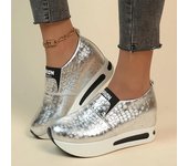 Zapatillas de deporte con plataforma de cuero PU para mujer, zapatos deportivos informales antideslizantes de suela gruesa, mocasines sin cordones de talla grande 35 oro
