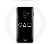 Coque pour Samsung S9 plus Squid Game logo symboles cercle carre triangle Fond Noir
