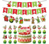 Kit de arco de guirnalda de los Grinch para Navidad, pancartas rojas y verdes, adorno para tarta para decoración de fiestas de cumpleaños y Navidad One Size