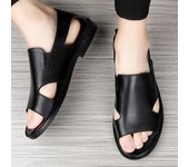 Sandalias de hombre Sandalias de gladiador de cuero blanco Sandalias romanas al aire libre Slip on para hombres Zapatos de playa con punta abierta de talla grande EU:45 negro