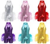 Traje de baile de Ballet latino de Jazz con lentejuelas para niñas, mono sin mangas con cuello simulado, Ropa de baile 12-14 Years rojo