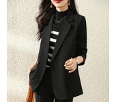 Chaqueta de traje para mujer con solapa acolchada en los hombros, manga larga, dos bolsillos con botones, color liso, abertura en la espalda, ropa de trabajo L caqui