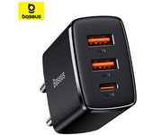Baseus Cargador rápido compacto Cargador dual USB+Tipo-C para iPhone, Pad Pro, Xiaomi, Huawei blanco