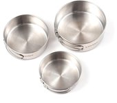Juego de 3 utensilios de cocina combinados de acero inoxidable para acampar, sartén y olla con mango plegable plata