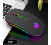 Ratón inalámbrico RGB recargable para ordenador, Mouse silencioso retroiluminado con LED, ergonómico, para juegos, portátil y PC negro