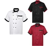 Mujeres Hombres Doble Botonadura Manga Corta Chef Abrigo Uniforme Chaquetas Cocineros Uniforme para Hotel Restaurante Cocina L blanco