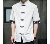 Camisa tipo kimono informal Retro para hombre, Tops de manga corta con estampado chino de algodón y lino, ropa de calle de verano S blanco